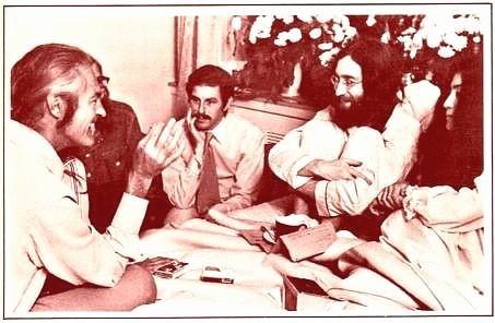 Derek Taylor (center), the Lennons and Tim Leary